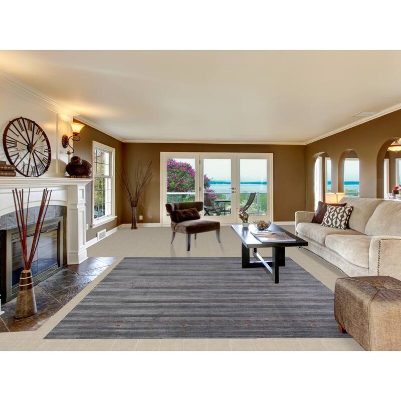 Hand Knotted Oriental 100% Wool Carpet Tribal Tribal Greys & Charcoal Gabbeh Area Rug - 9' 6'' X 8' 1''