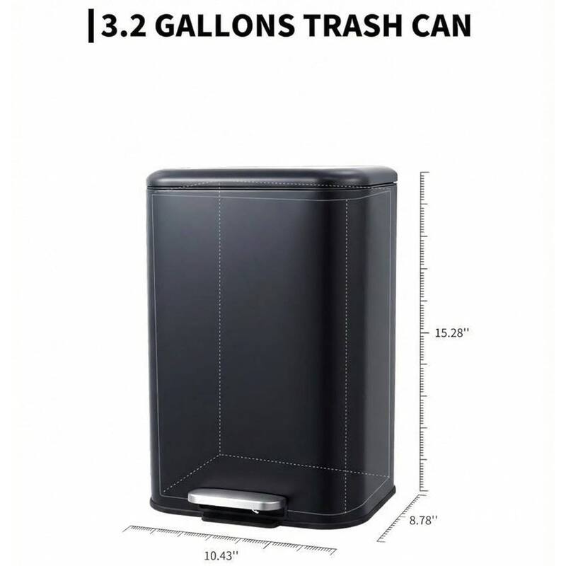 3.2 Gal Fingerprint-Proof Step Rubbish Bin, Trash Can for Bathroom, Kitchen