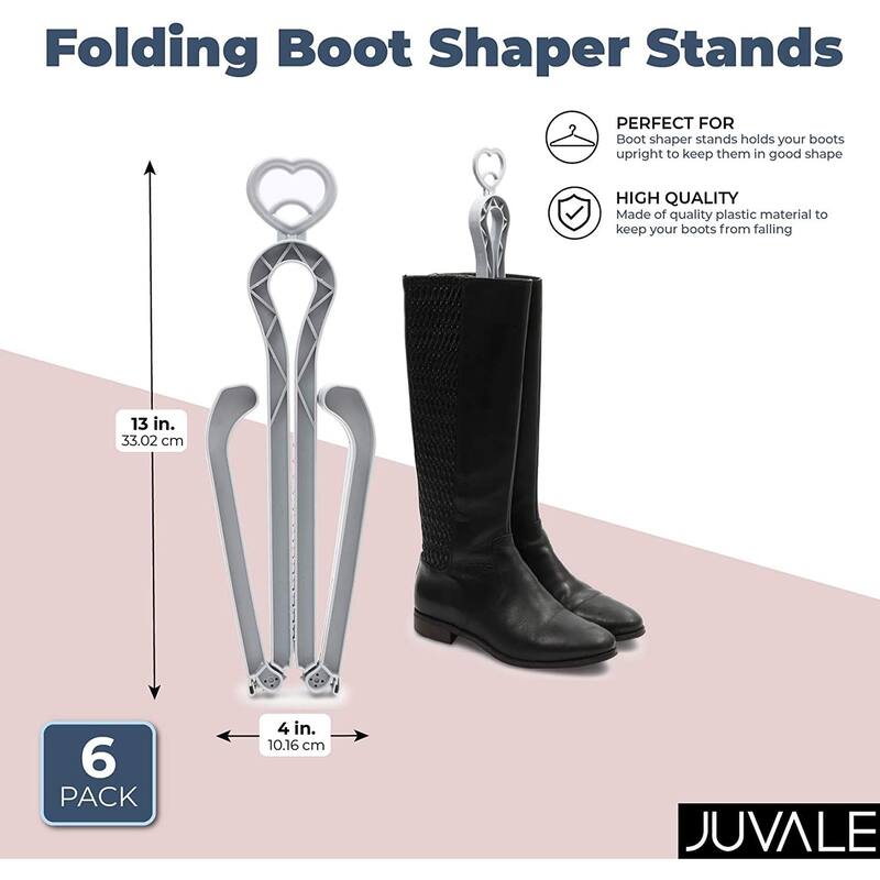 6 Pack Folding Boot Shaper Stands for Storage, Grey Inserts Shape