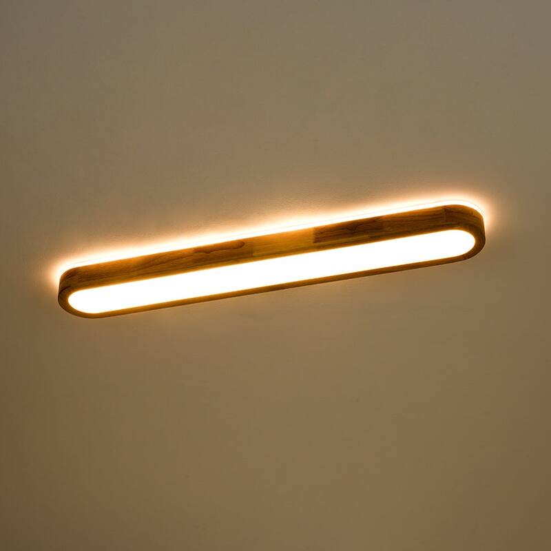 Rustic Wooden Long Oval Dimmable LED Flush Mount Ceiling Light 37.4in