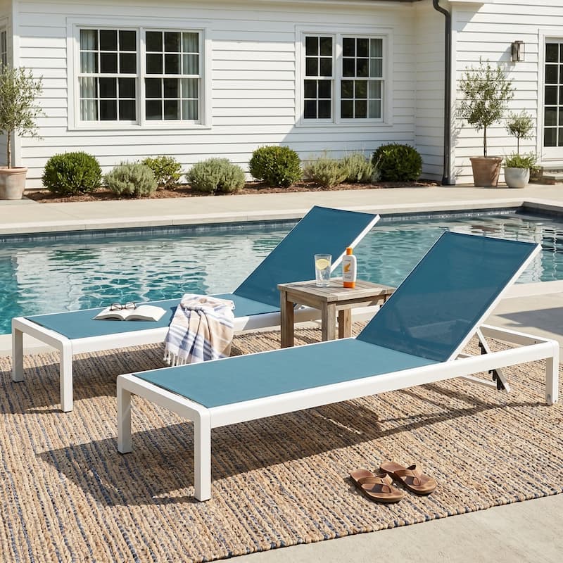 Christopher Knight Home Lucas Outdoor Aluminum Adjustable Chaise Lounge with Wheels，All Weather Use(Set of 2)