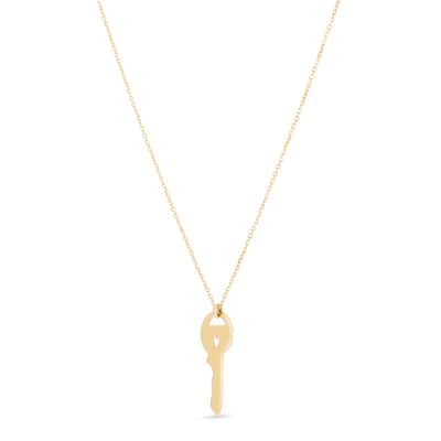 Curata 14k Yellow Gold 18" 7.2mm x15.7mm Heart in Key Necklace (Spring ring)