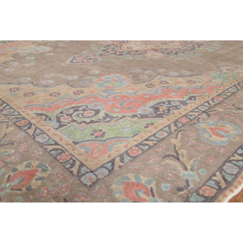 Brown Tabriz Persian Vintage Area Rug Handmade Traditional Wool Carpet - 9'4"x 12'9"