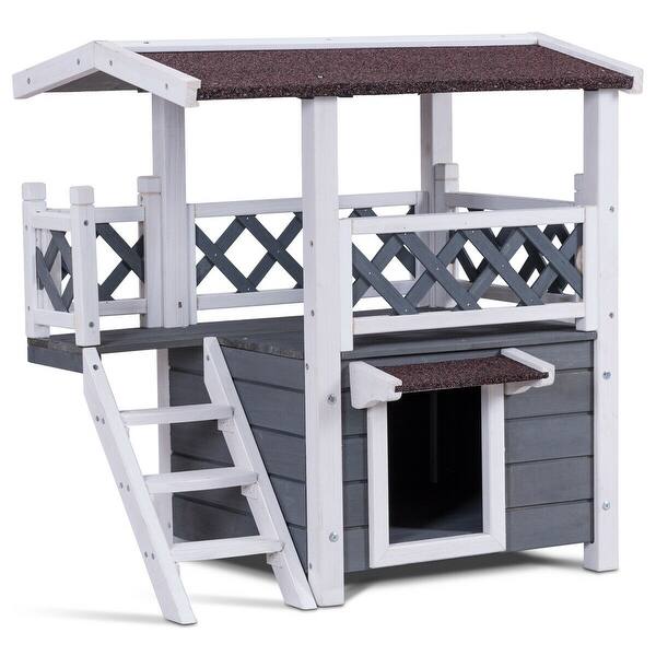 Shop Gymax 2 Story Outdoor Weatherproof Wooden Cat House Condo