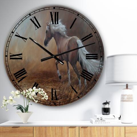 Porch & Den [Clock] Running Brown Horse' Large Cottage Wall Clock