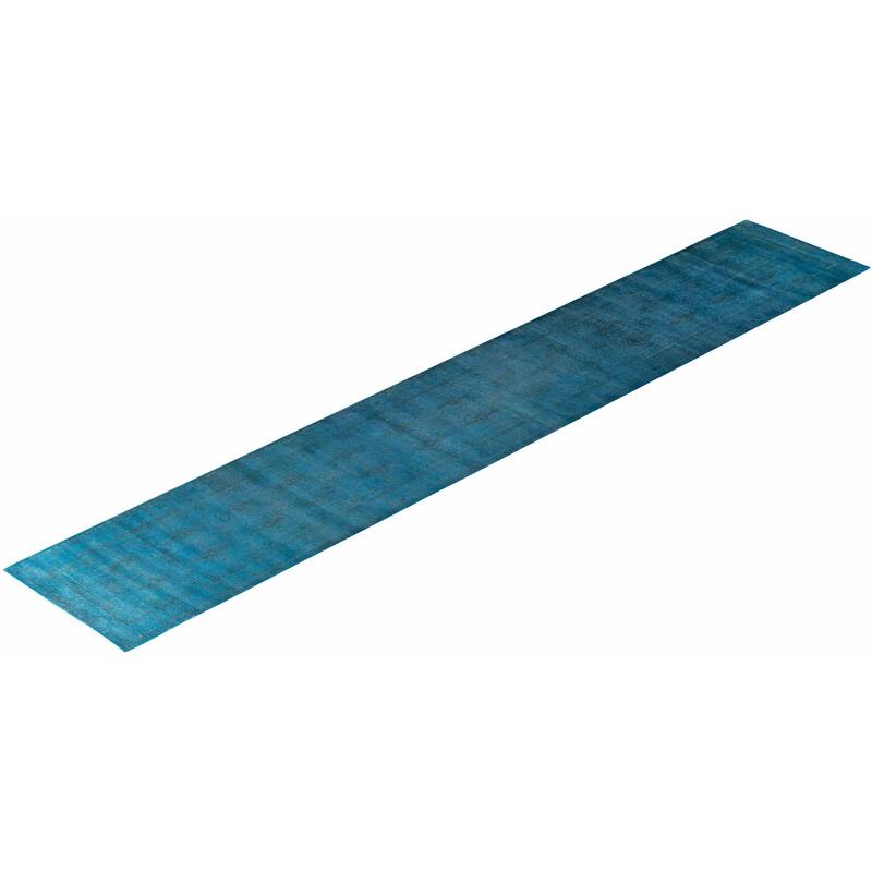 Overton Hand Knotted Wool Vintage Inspired Modern Contemporary Overdyed Blue Runner Rug - 3' 0" x 19' 9"
