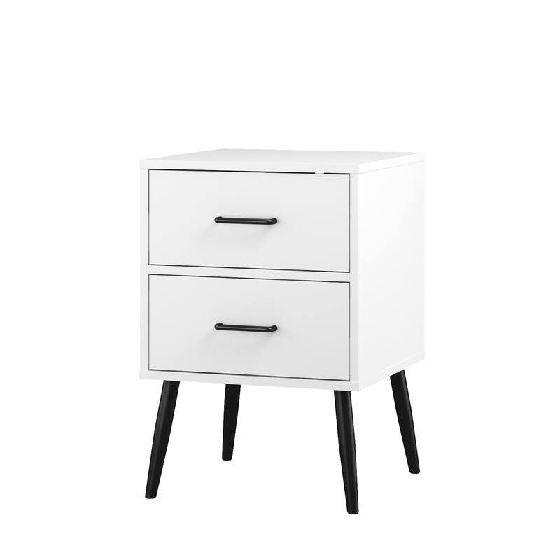 Anmytek 2-Drawer White Nightstand Modern Bedside Table with Metal Legs and Handles