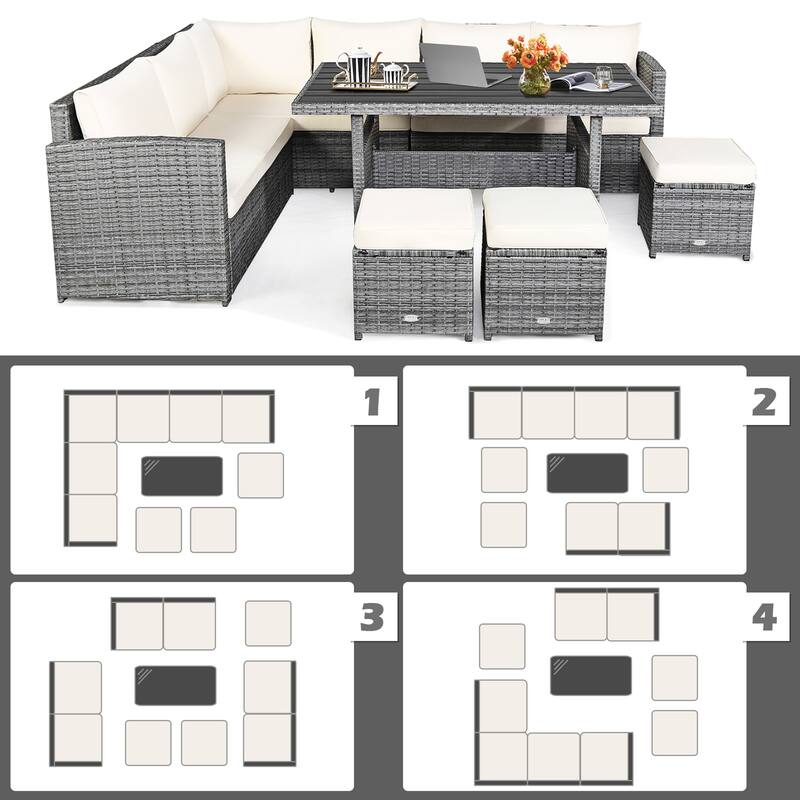 Gymax 7PCS Rattan Patio Sectional Sofa Set Conversation Set w/ White - See Details
