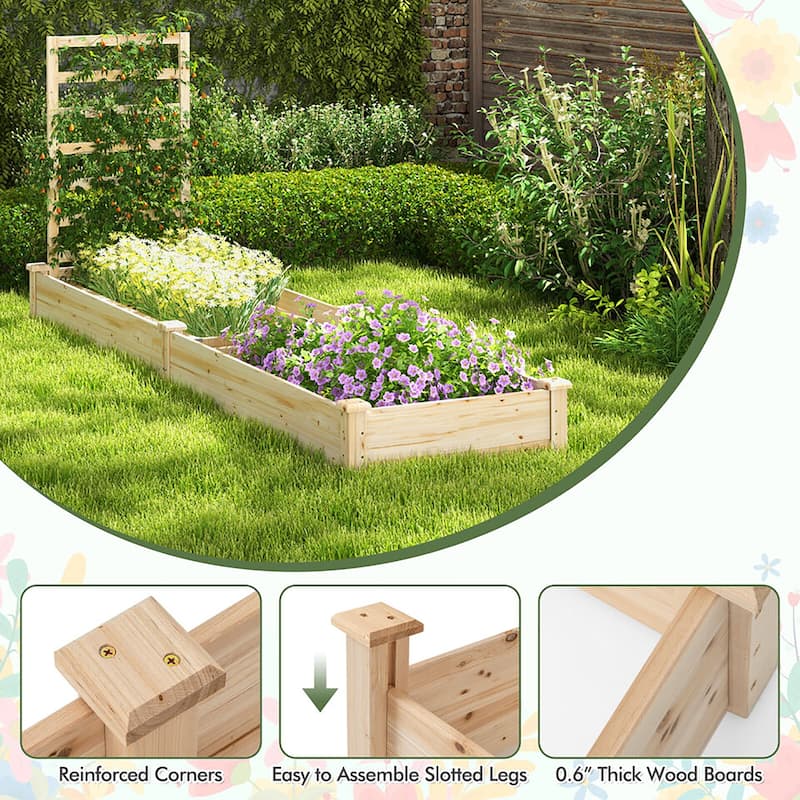 Gymax Raised Garden Bed Wooden Planter Box with Divided Space for