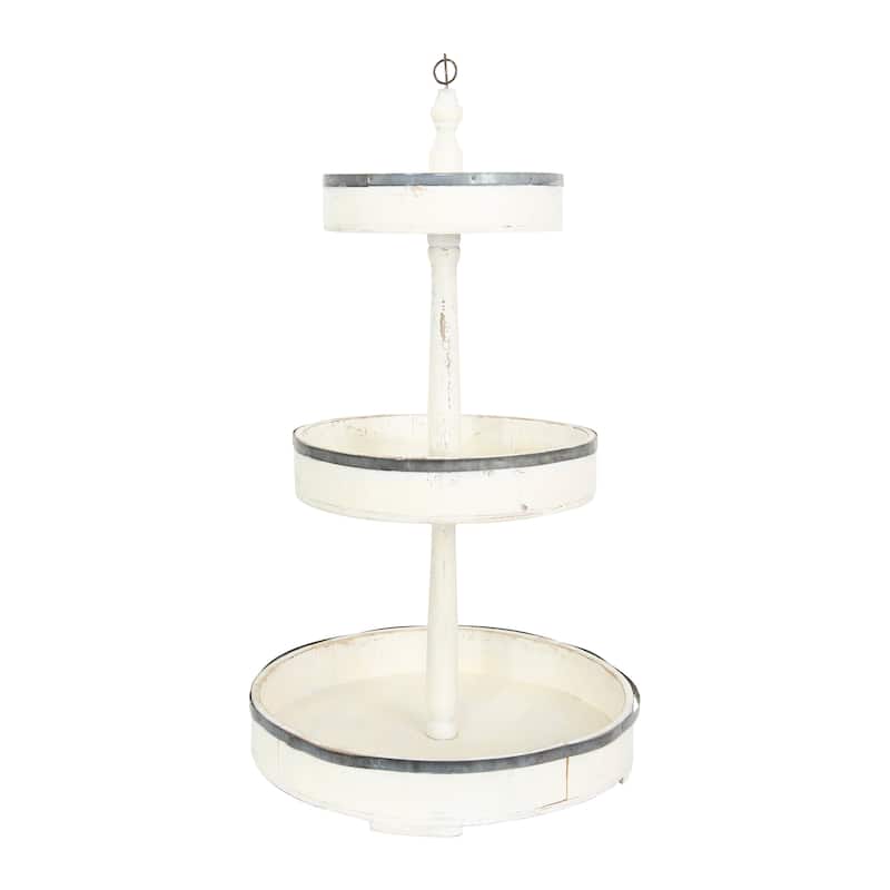 Decorative Wood and Tin 3 Tier Tray - White