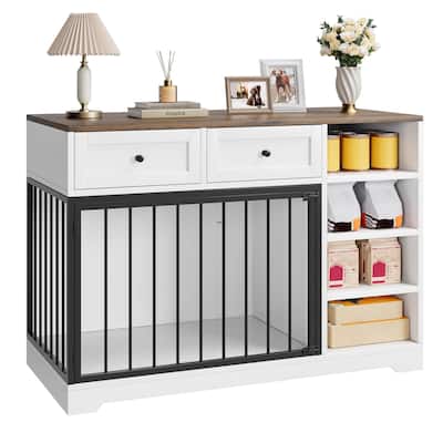 Dog Crate Furniture with Drawers, Shelves, End Table Design