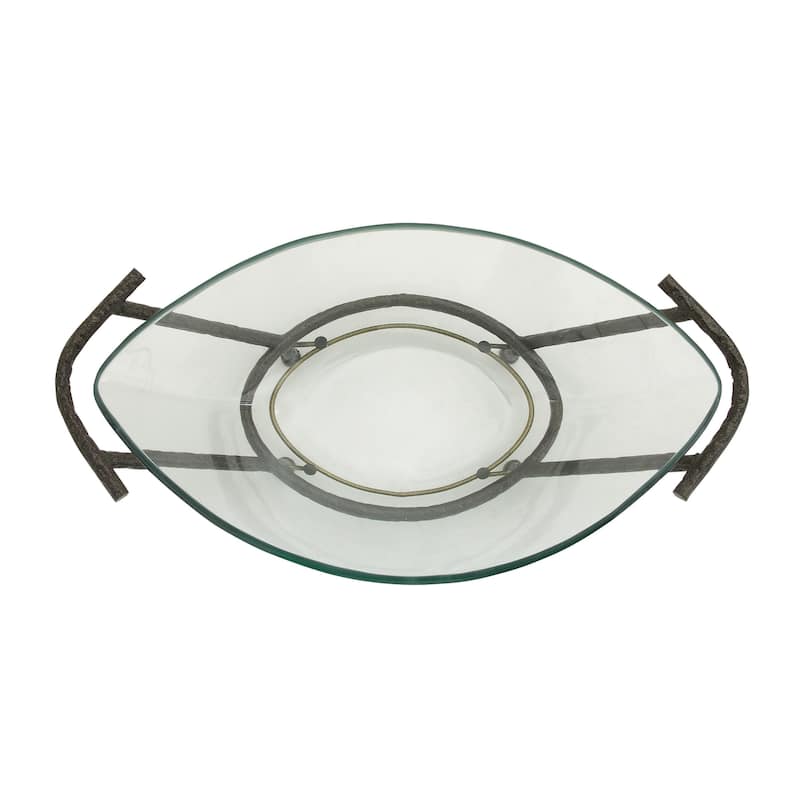 Tempered Glass Kitchen Serving Bowl with Brown Metal Base - Clear - Roche River Decor