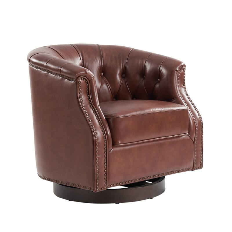 Max Traditional Chesterfield Rocker and Swivel Genuine Leather Chair with Nailhead Trims