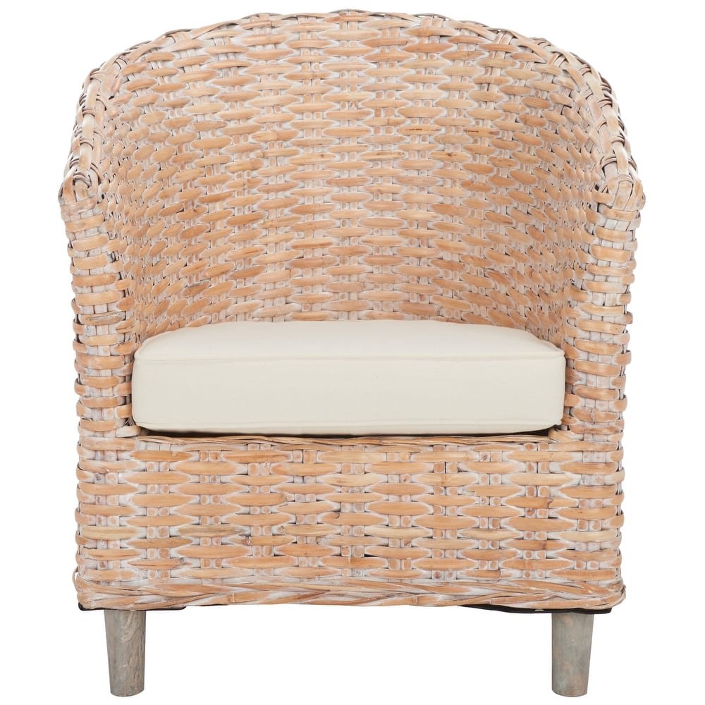 SAFAVIEH Charla Rattan Barrel Chair with Cushion - 29.1" x 27.2" x 32.7" - 29Wx27Dx33H