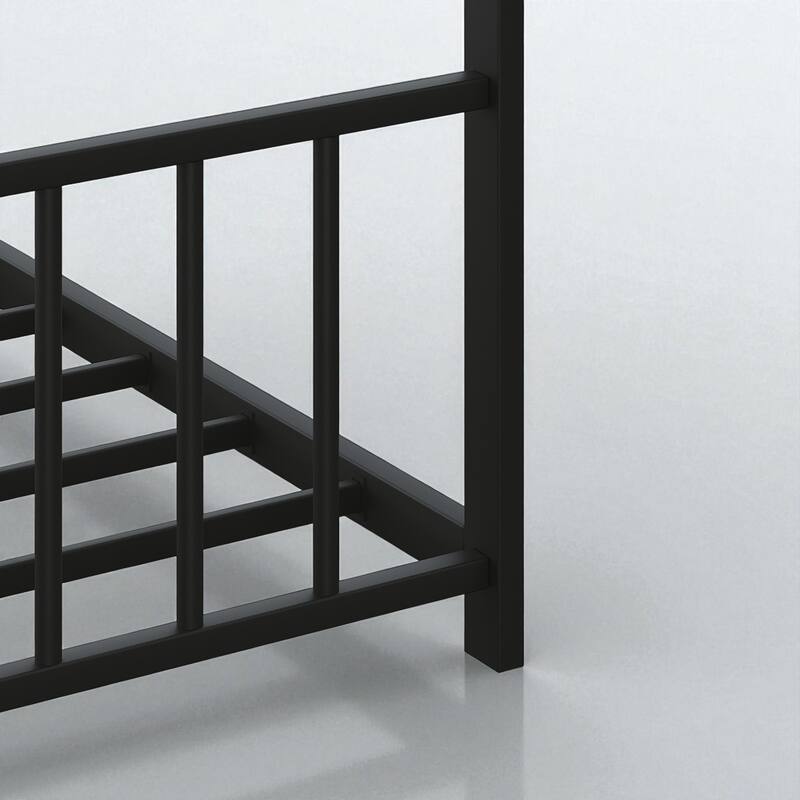Twin/Full Size Kids Roof-Shaped Metal Bed Frame with Colorful LED Lights, Low Profile Design, 350 lb Capacity