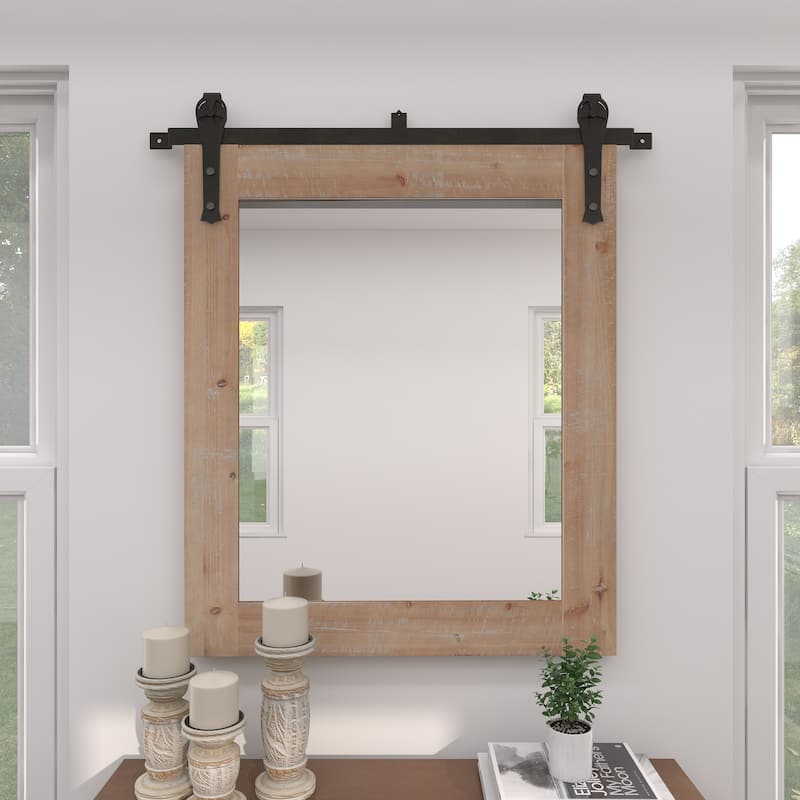 Barn Door Style Wood Industrial Farmhouse Hanging Wall Mirror