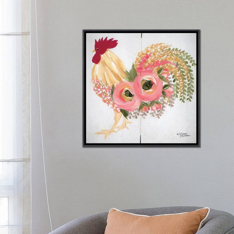 iCanvas "Floral Rooster on White" by Michele Norman Framed