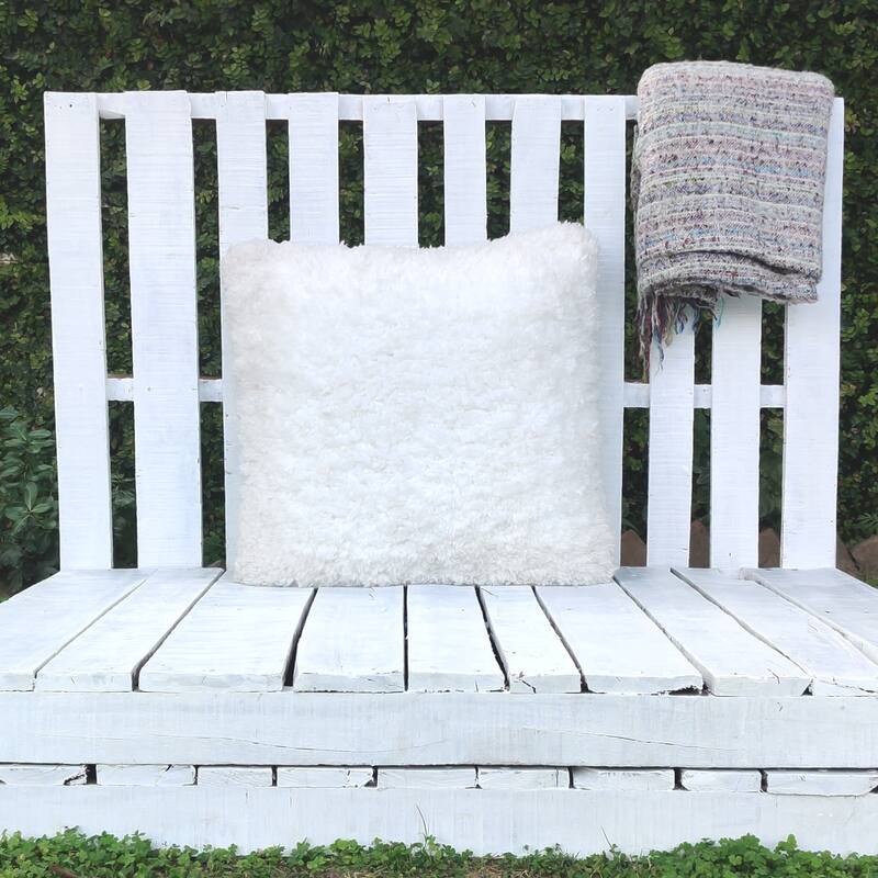 Loominaire Handmade "Hekla" Micro Poly Fiber Easy Maintenance Shaggy Throw Pillow - Solid Color - 20 x 20 - white