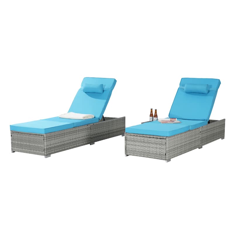 Set of 2 Outdoor Rattan Chaise Lounge with Adjustable Backrest