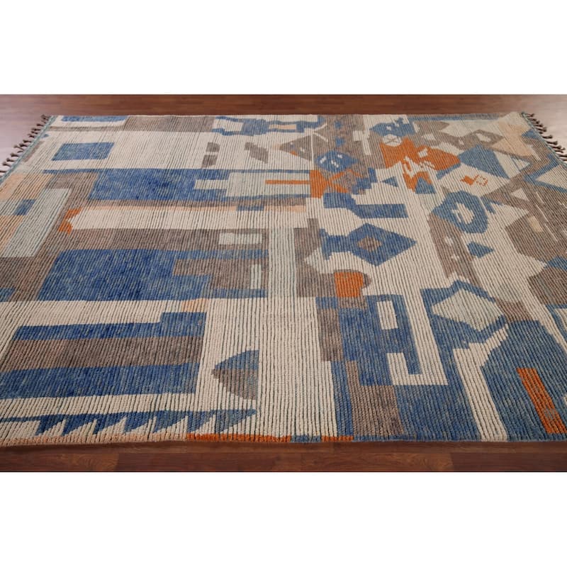 Contemporary Moroccan Abstract Area Rug Hand-Knotted Wool Carpet - 7'1"x 10'4"
