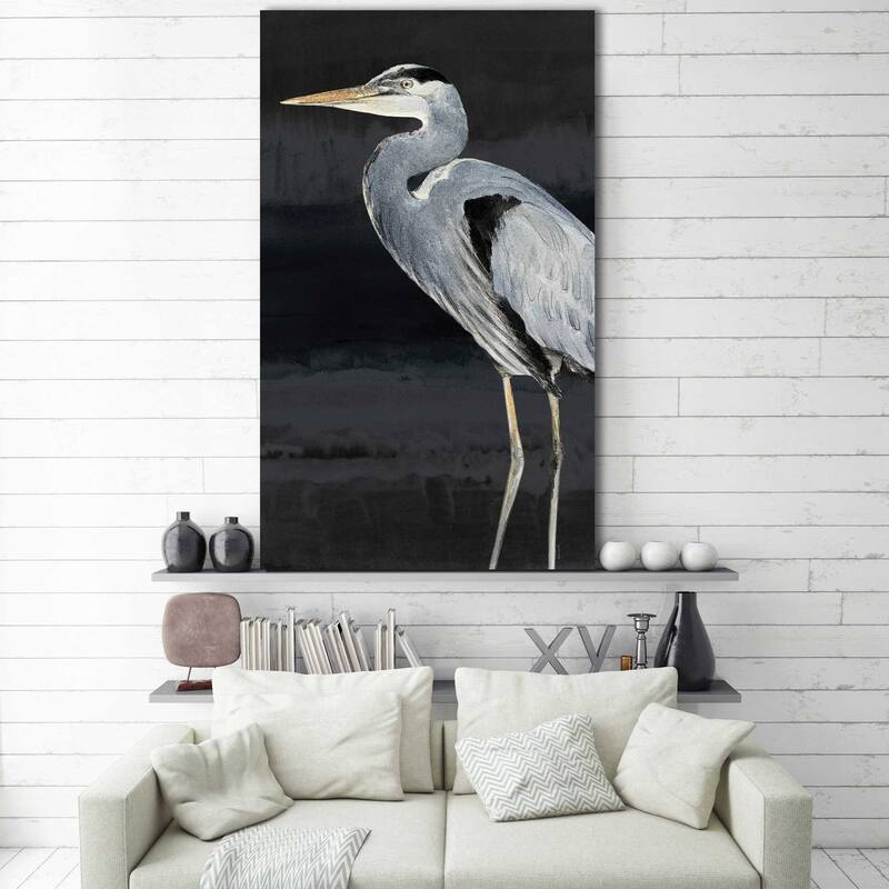 "Heron on Black I" Print on Canvas