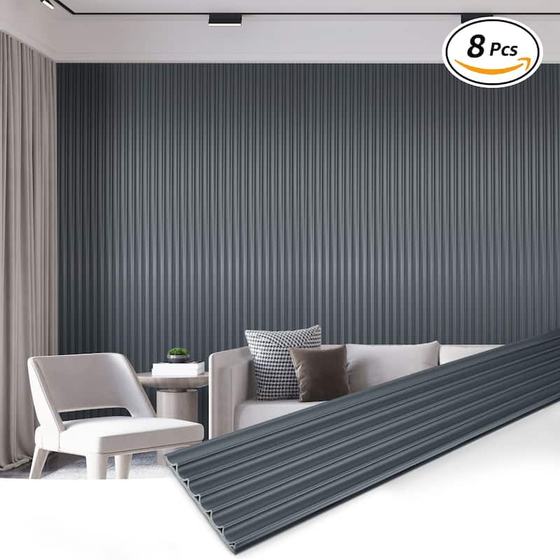 Art3d 104'' X 6.3'' Fluted Wall Panel for Interior Decor, WPC Wall Panel, Metal Finish,8pcs - N/A