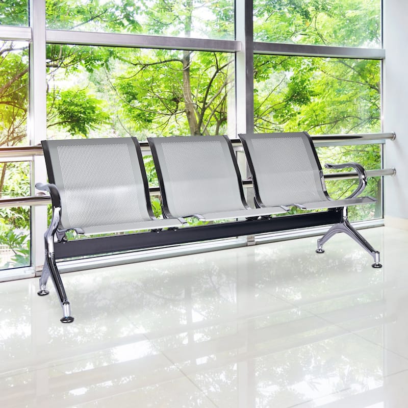 Kinbor 3-Seat Airport Reception Waiting Chair Bank Salon Barbershop Bench Guest Chair
