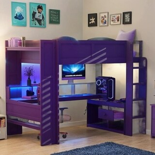 Gaming Loft Bed with Multifunctional Design and LED, Twin/Full Size