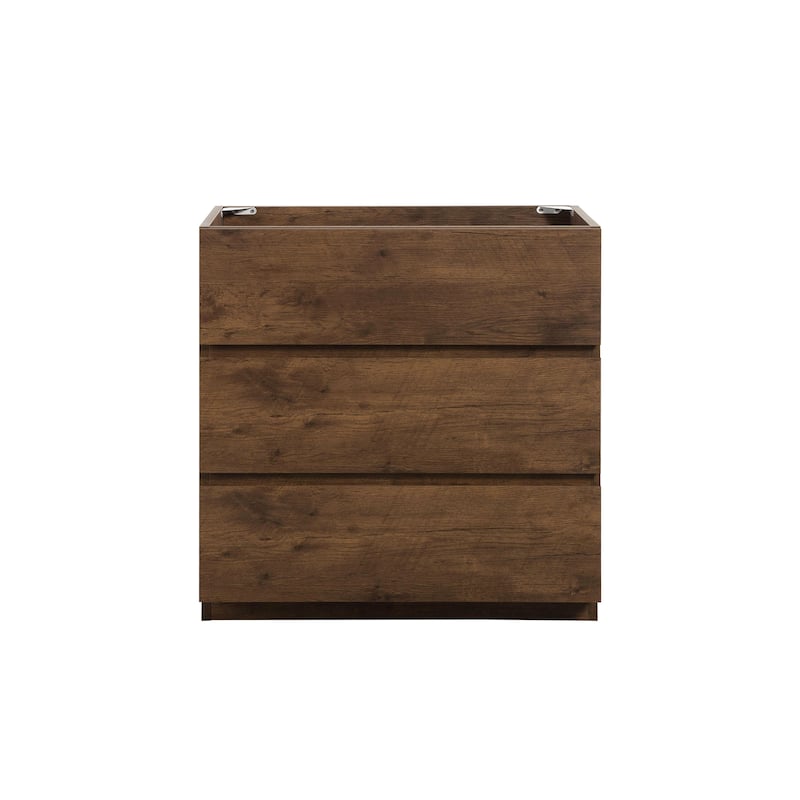 Contemporary 24" Gray Floor Cabinet for Bathroom with 3 Drawers, Maximized Storage, Pre-Assembled, Without Basin - 29.7in L Melamine - 29.7in L Walnut