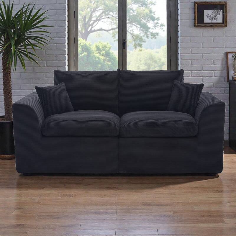 Modular Cloud Sectional Sofa, Comfy 2-Seater Corduroy Couch with Removable Covers - Black
