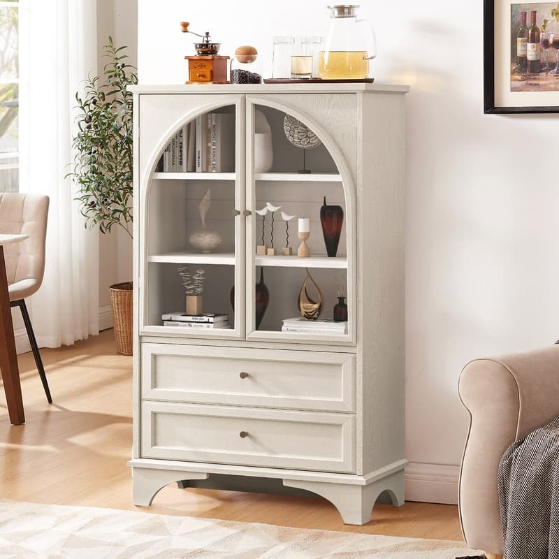 52.17"H Glass Door Display Case Storage Cabinet with Adjustable Shelf and Drawers for Stylish Organization