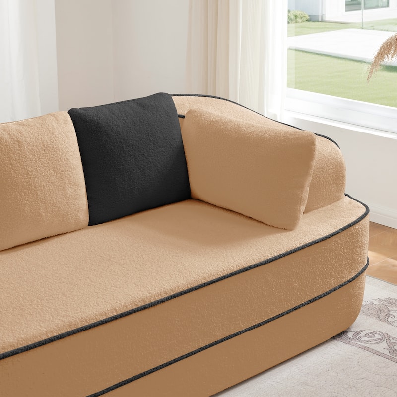 135" Two-Tone Sofa Teddy Fabric Sofa, Boneless Couch with Sponge Cushions, Stylish Sectional Sofa with Pillows for Living Room