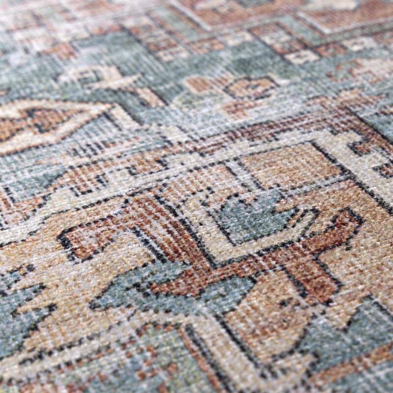 Hauteloom Nisa Hallway, Kitchen Machine Washable Runner Rug - Sage, Brick Red, Navy - 2'7" x 7'3"