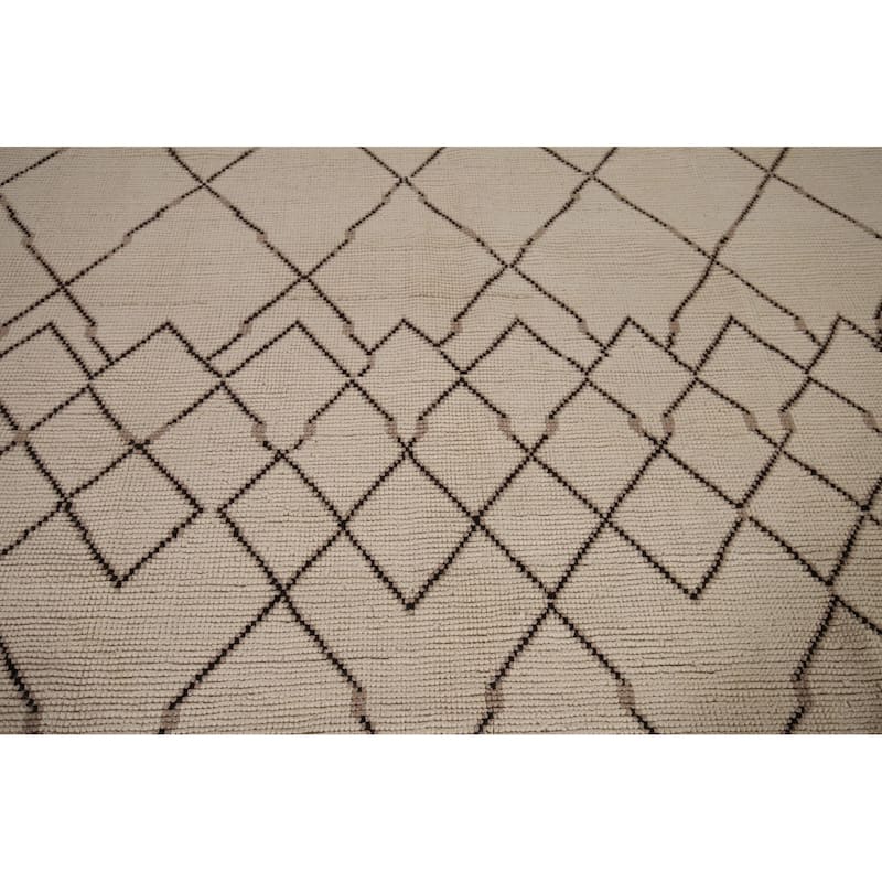 Trellis Moroccan Area Rug Handmade Oriental Beige Wool Carpet - 7'10"x 10'9"