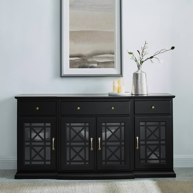 Classic Fretwork Detailed Glass-Door Sideboard