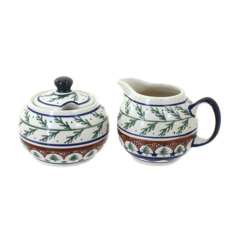 Blue Rose Polish Pottery 694-711 Zaklady Cream & Sugar Set - Evergreen
