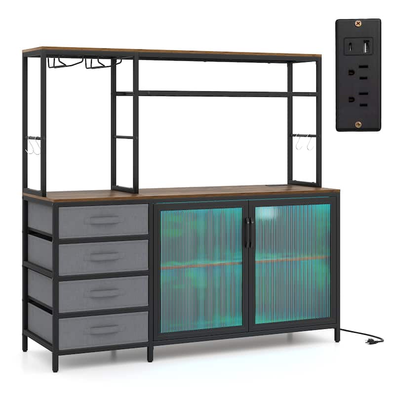 Gymax Sideboard Buffet Cabinet w/ LED Lights 55'' Coffee Table w/