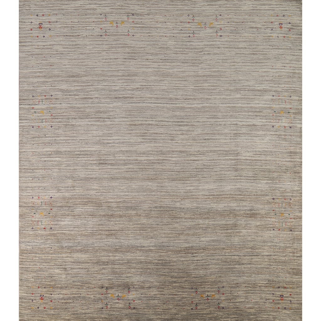 Striped Gabbeh Square Area Rug Hand-Knotted Wool Carpet - 9'10"x 9'8"