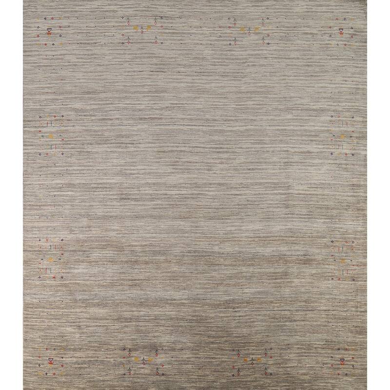 Striped Gabbeh Square Area Rug Hand-Knotted Wool Carpet - 9'10"x 9'8"