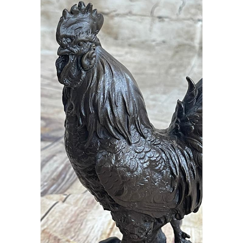 Signed Exquisite Rooster Farm Marble Bronze Statue Sculpture Figurine Figure Art