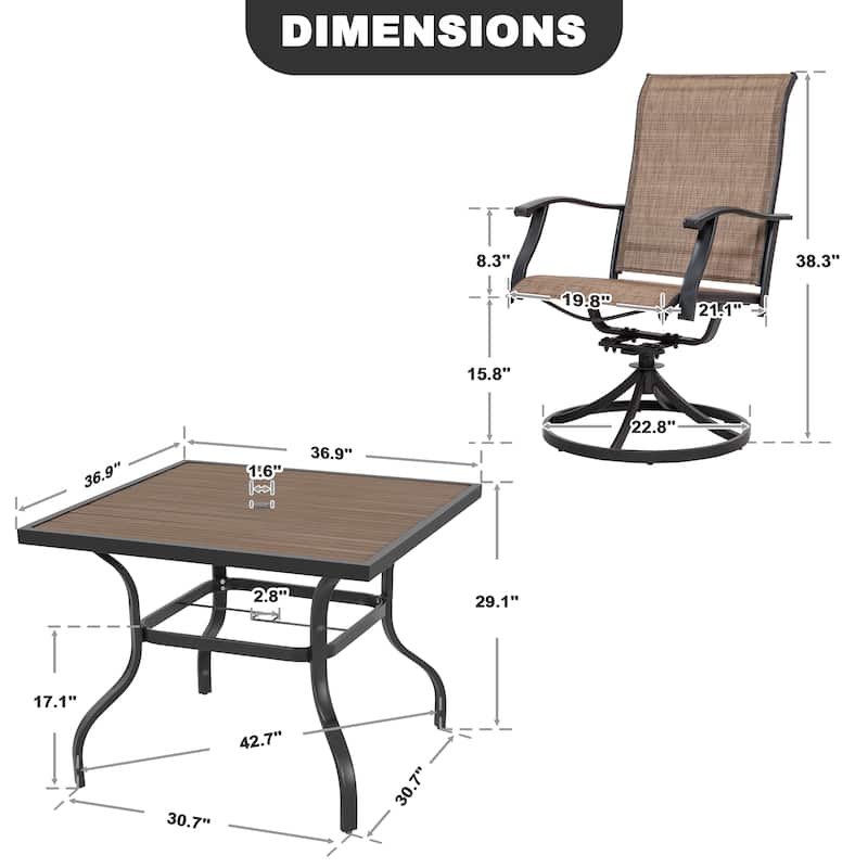 5-Piece Patio Outdoor Textilene and Metal Dining Set with Umbrella Hole