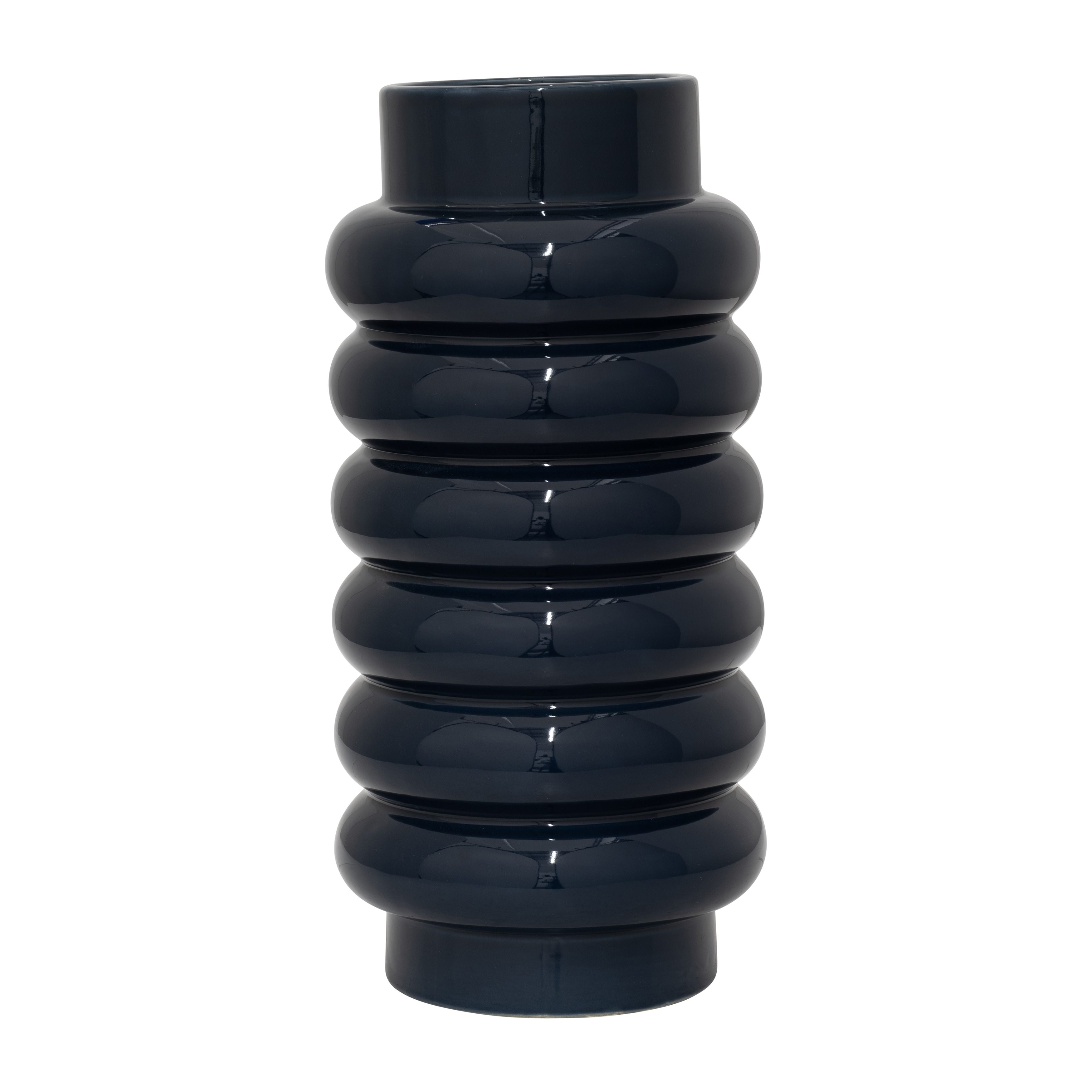 Sagebrook Home Ceramic Navy Cylinder Ribbed Vase