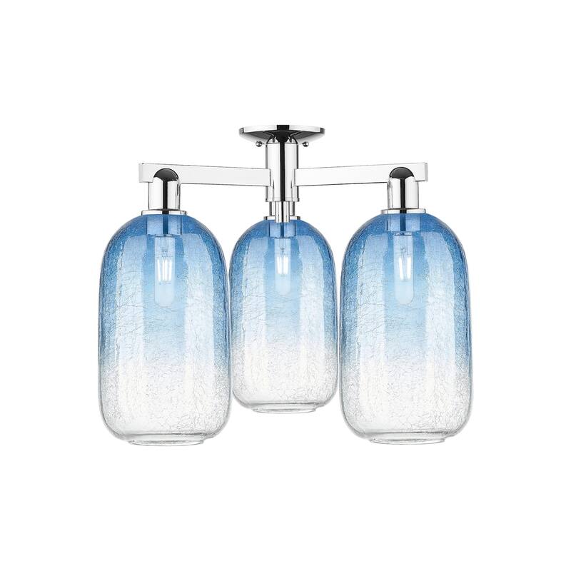 Innovations Lighting 716-3F-17-25 Brookhaven Cloche Semi-Flush - Polished Chrome / Sapphire Blue