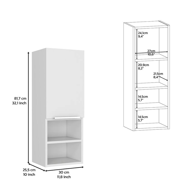 Hazelton Medicine Cabinet with Open and Interior Shelves, Light Gray Finish, 32.1" H x 11.8" W x 9.96" D