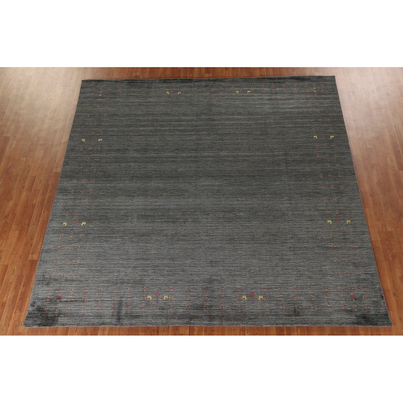 Green Gabbeh Square Area Rug Handmade Wool Carpet - 9'11"x 9'10"