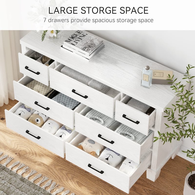 7-Drawer Dresser for Bedroom, Modern Wooden Storage Chest with Metal Handles, Sturdy MDF Organizer for Closet, Nursery
