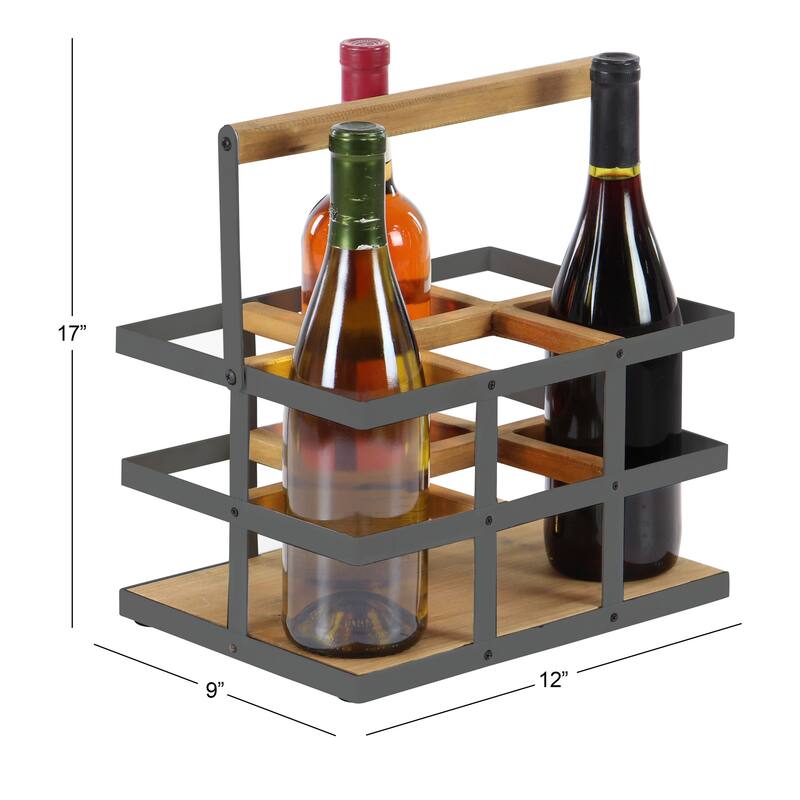 Modern 6-Bottle Wood and Metal Wine Holder