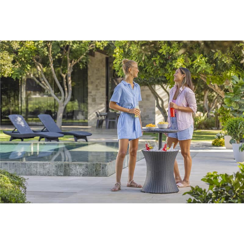 Keter Pacific Cool Bar Outdoor Side Table 7.5 Gallon Cooler Ice Chest Furniture For Patio Lawn and Garden, Dark Grey
