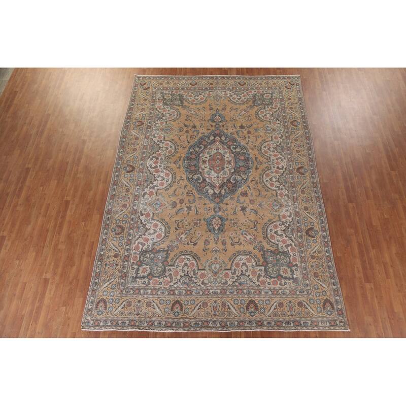 Hand Knotted Oriental 100% Wool Carpet Traditional Floral Peach Mashad Area Rug - 12' 7'' X 8' 10''