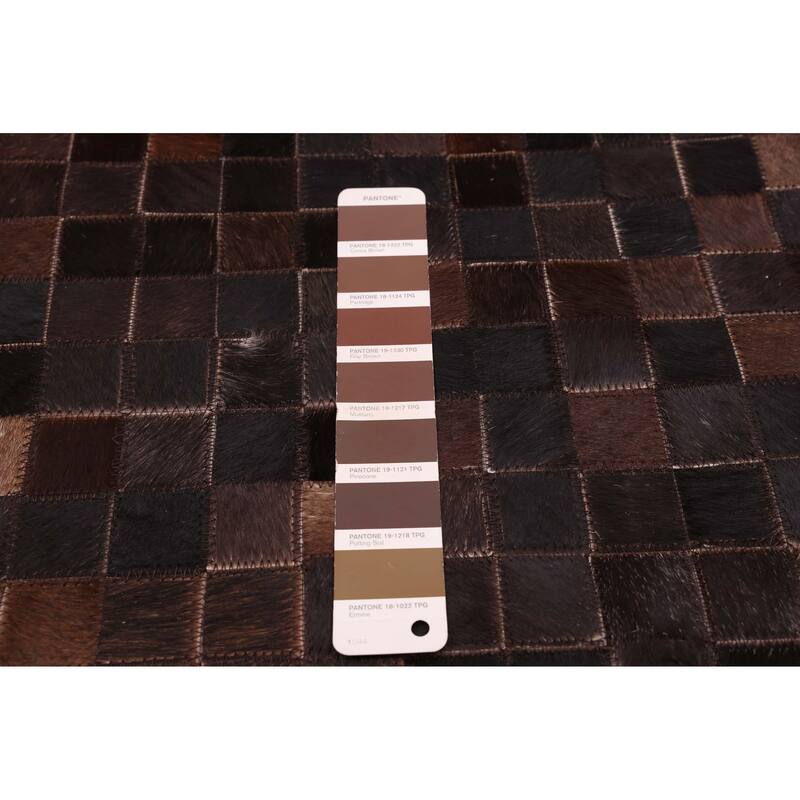 ECARPETGALLERY Handmade Cowhide Patchwork Dark Brown Leather Rug - 7' x 7'